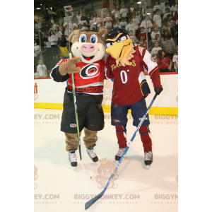 2 BIGGYMONKEY™s mascot a brown pig and a beige eagle –